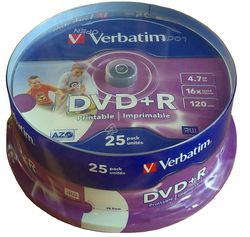  DVD+R Verbatim 4.7Gb 16 Printable cake box 25 .