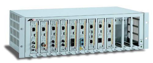  Allied Telesis 12-slot media converter rack-mount chassis with a removable internal universal power