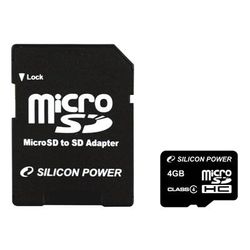   4Gb Silicon Power microSDHC (class 4) Card w/SD adapter